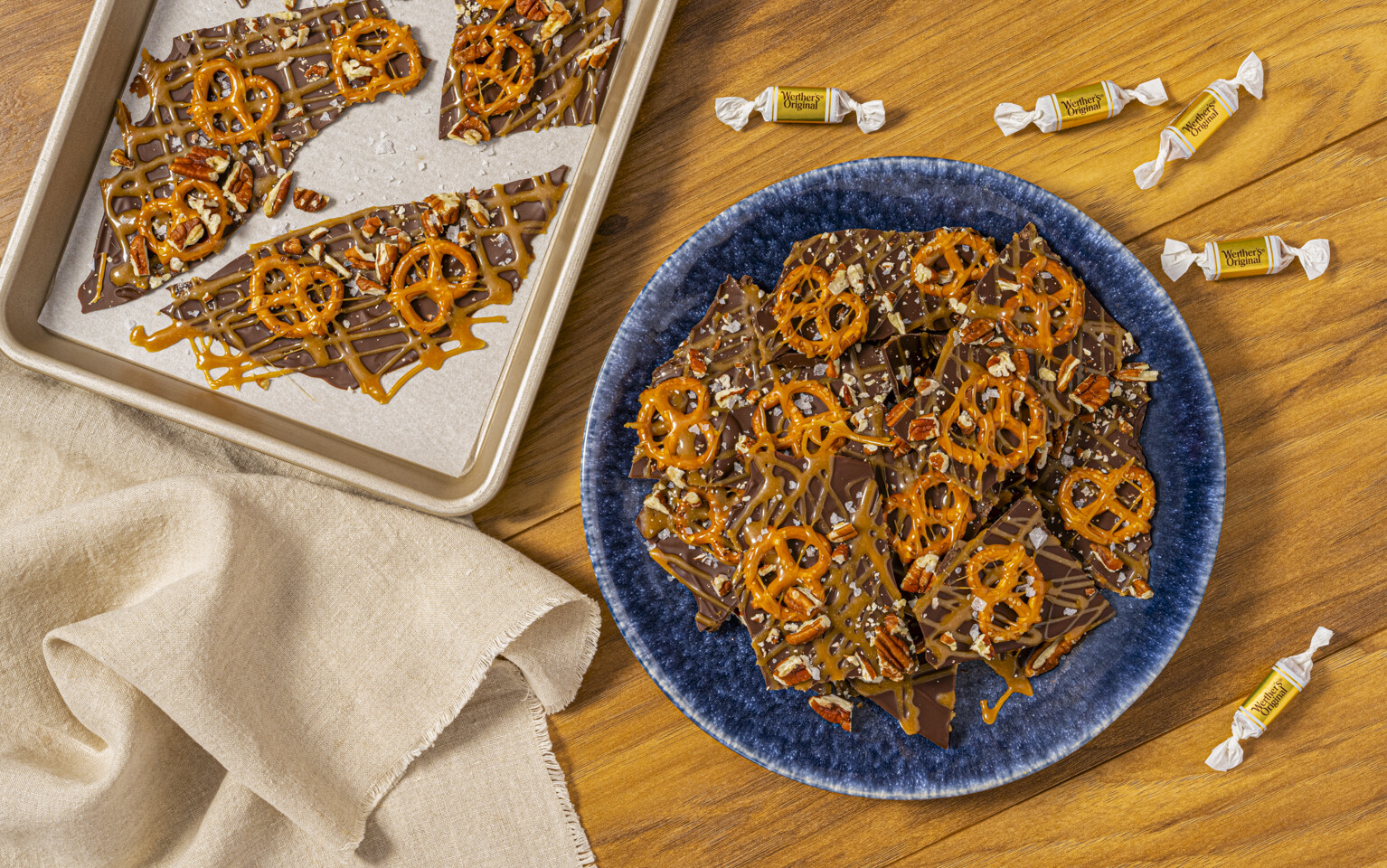 Écorce de bretzels au caramel et au chocolat